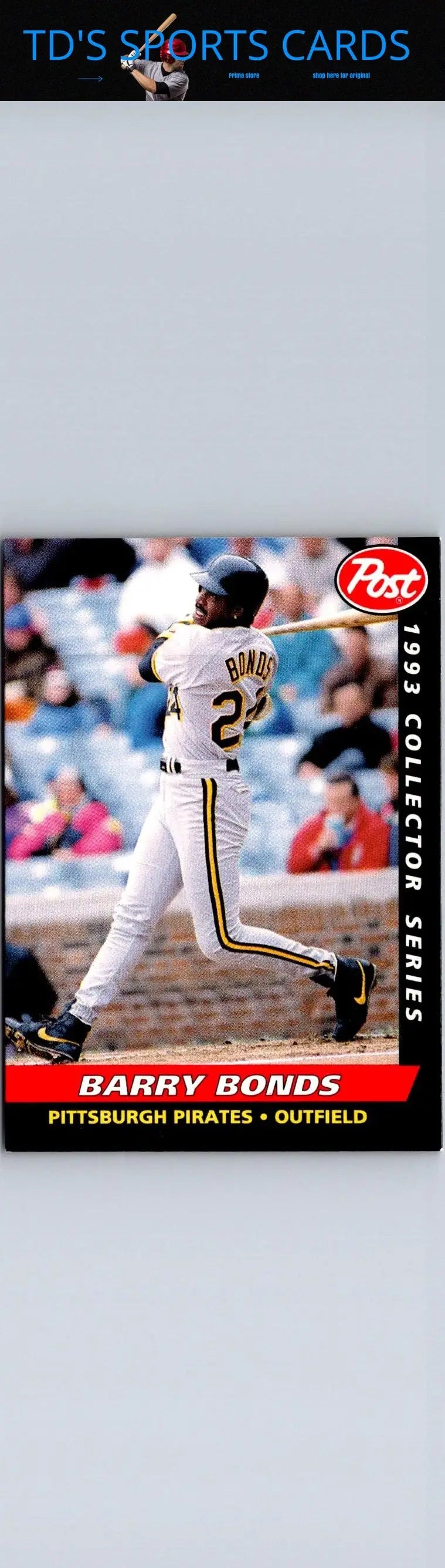 Barry Bonds baseball card from 1993 Post Cereal series featuring young Barry Bonds