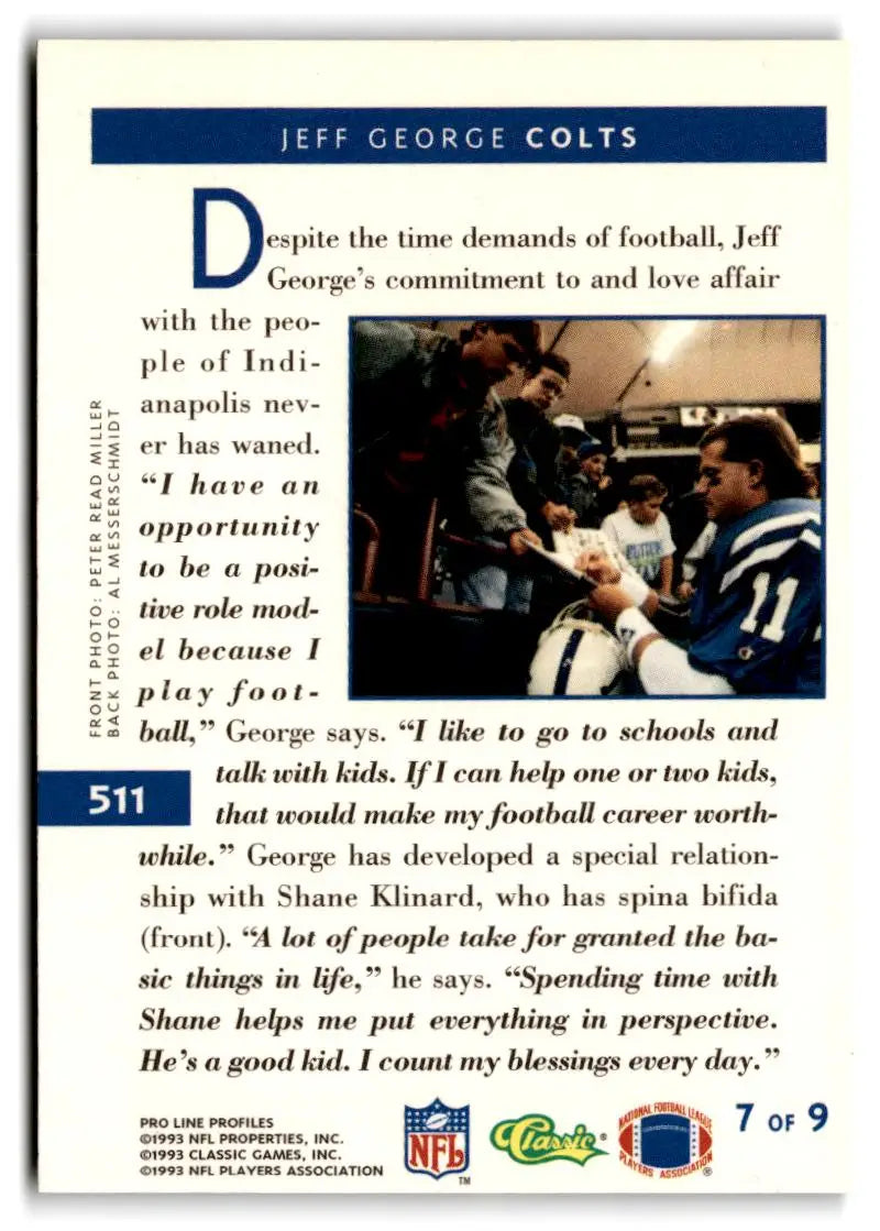1993 Pro Line Profiles #511 Jeff George - Trading Cards