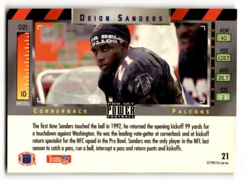 1993 Pro Set Power #21 Deion Sanders football card with original gloss from Falcons