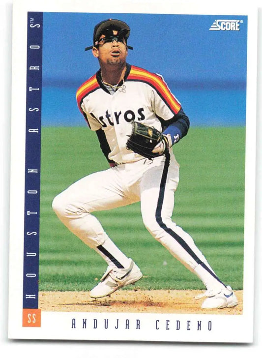 Andujar Cedeno Houston Astros baseball card in white home uniform with orange and navy stripes