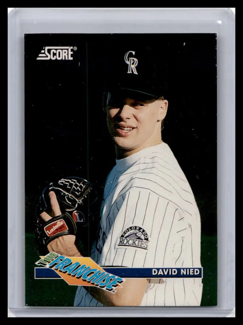 David Nied NM-MT Colorado Rockies Baseball Card featuring pitcher in pinstriped uniform