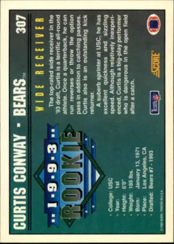 Curtis Conway 1993 Score #307 NM RC Rookie football card with original gloss