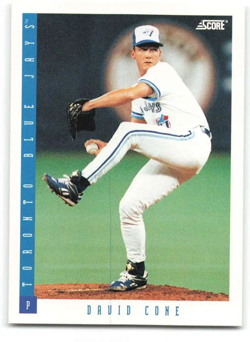 Toronto Blue Jays pitcher David Cone mid-delivery on 1993 Score #654 baseball card