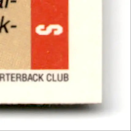 Corner of a printed score football steve young card with red stripe for San Francisco 49ers