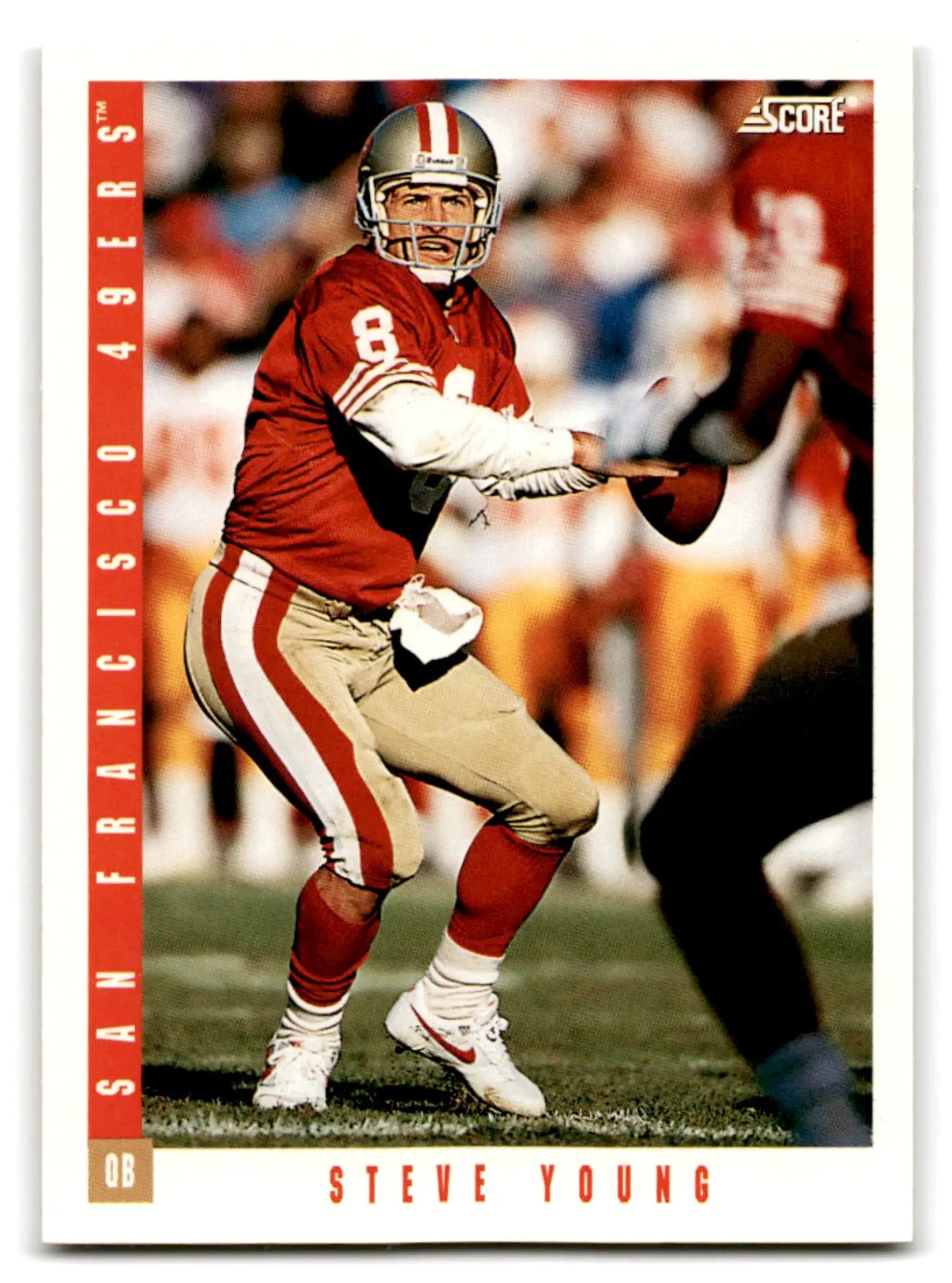 Vintage 1993 Score Football Steve Young trading card featuring San Francisco 49ers player