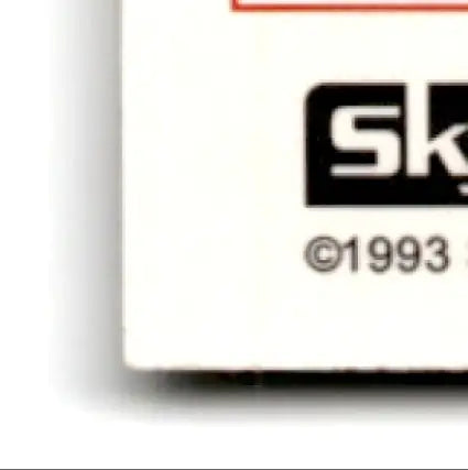 White object with black Sk logo and 1993 copyright from Skybox Football Impact featuring Impact Steve Young