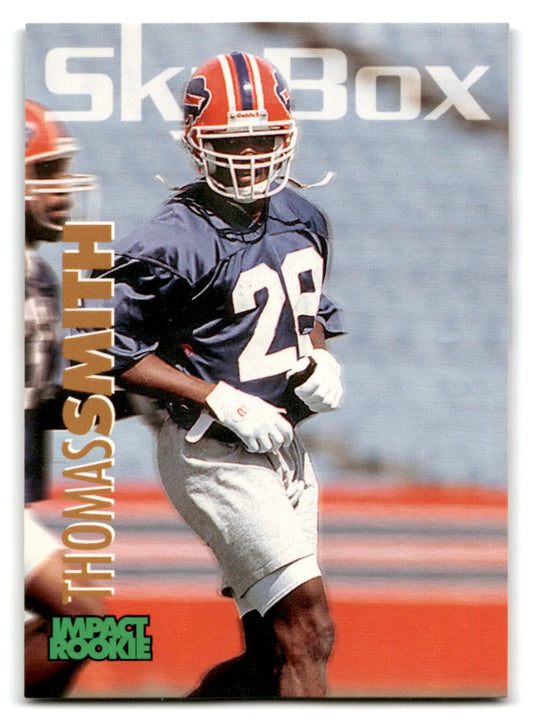 Skybox Football Impact card featuring Impact Thomas Smith in a blue jersey and helmet