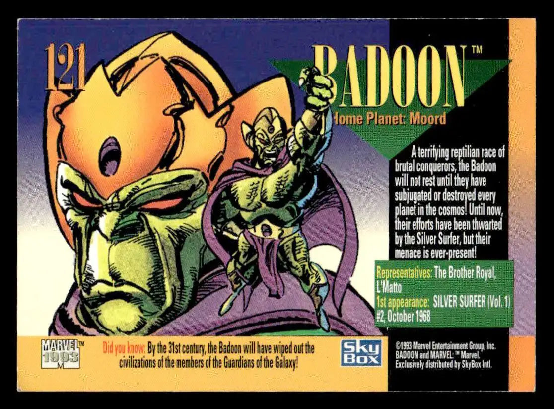 Collectible Marvel Universe SkyBox Marvel Universe Badoon trading card from 1993