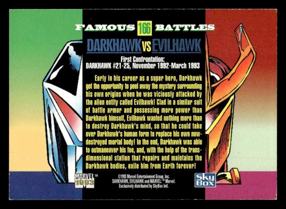 Collectible Darkhawk and Evilhawk trading card from SkyBox Marvel Universe 1993 series
