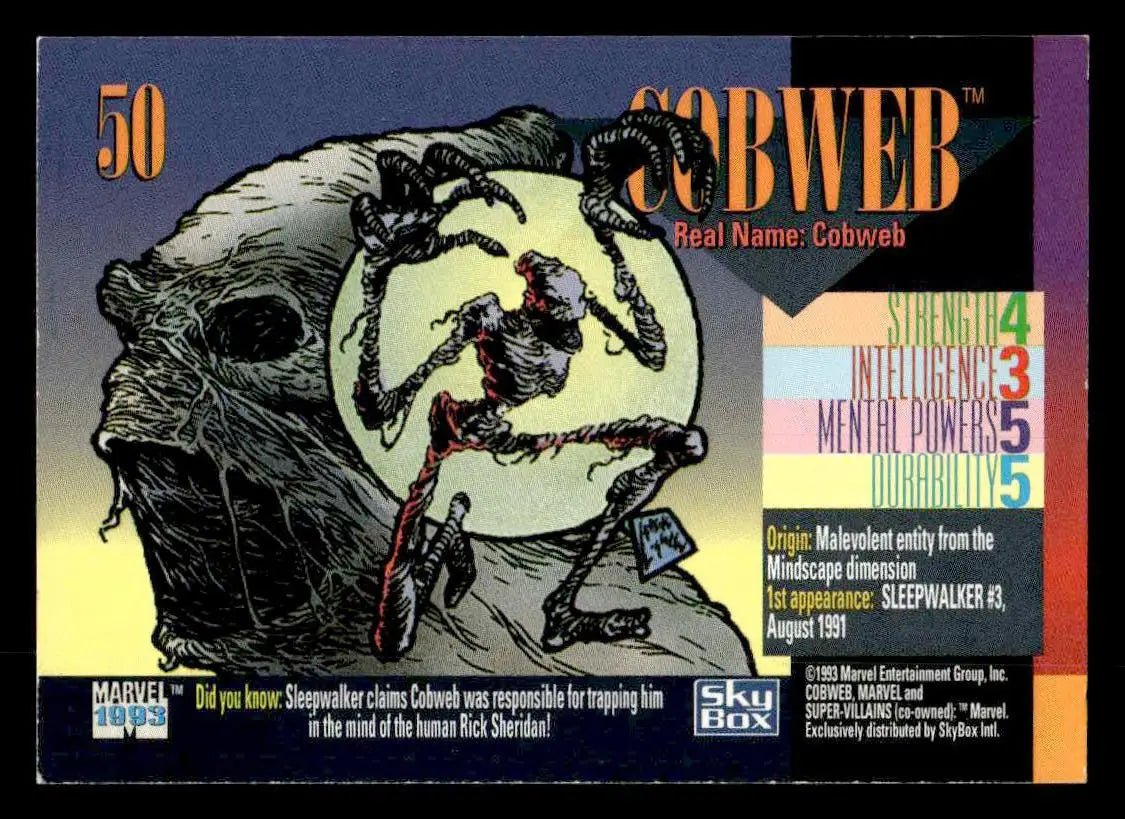 Marvel Universe trading card featuring Cobweb from SkyBox Marvel Universe 1993 SkyBox Marvel