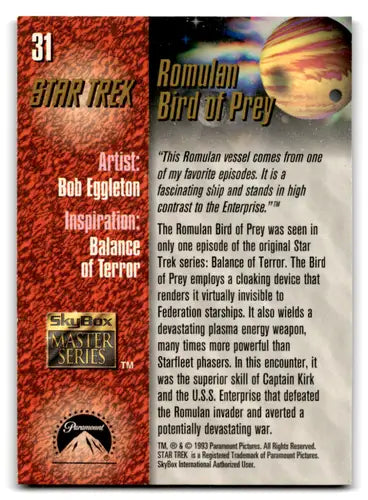 Star Trek Skybox Star Trek Master Series trading card featuring Romulan Bird of Prey NM Near Mint
