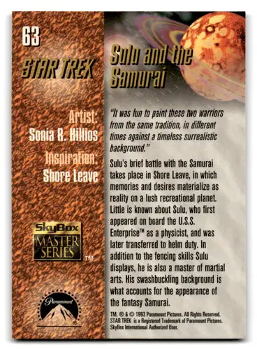 Original gloss Skybox Star Trek trading card featuring Sulu and the Samurai from Star Trek Master Series