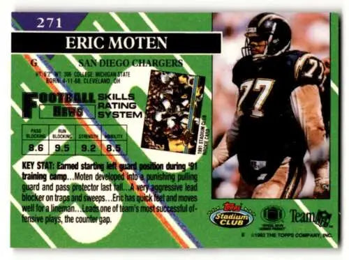 Eric Moten Football Card, 1993 Stadium Club #271, Original Gloss, Moten San Diego