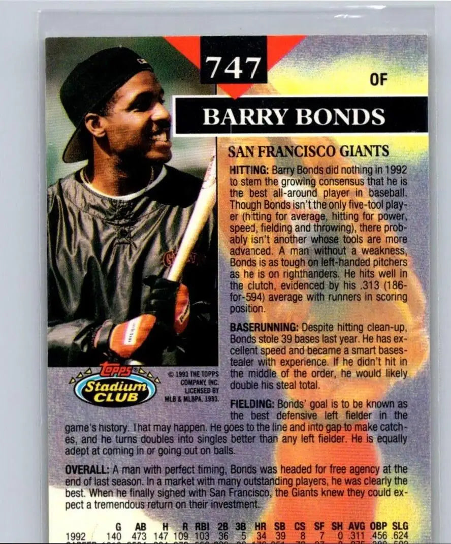 Barry Bonds baseball card from 1993 Stadium Club Members Only edition