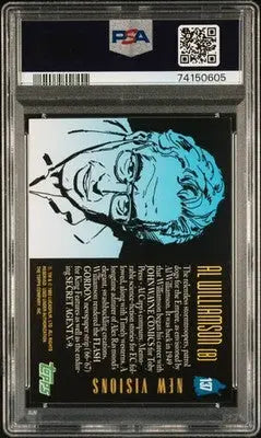 Graded Star Wars Galaxy comic art trading card with black and white illustration of a man with blue hair