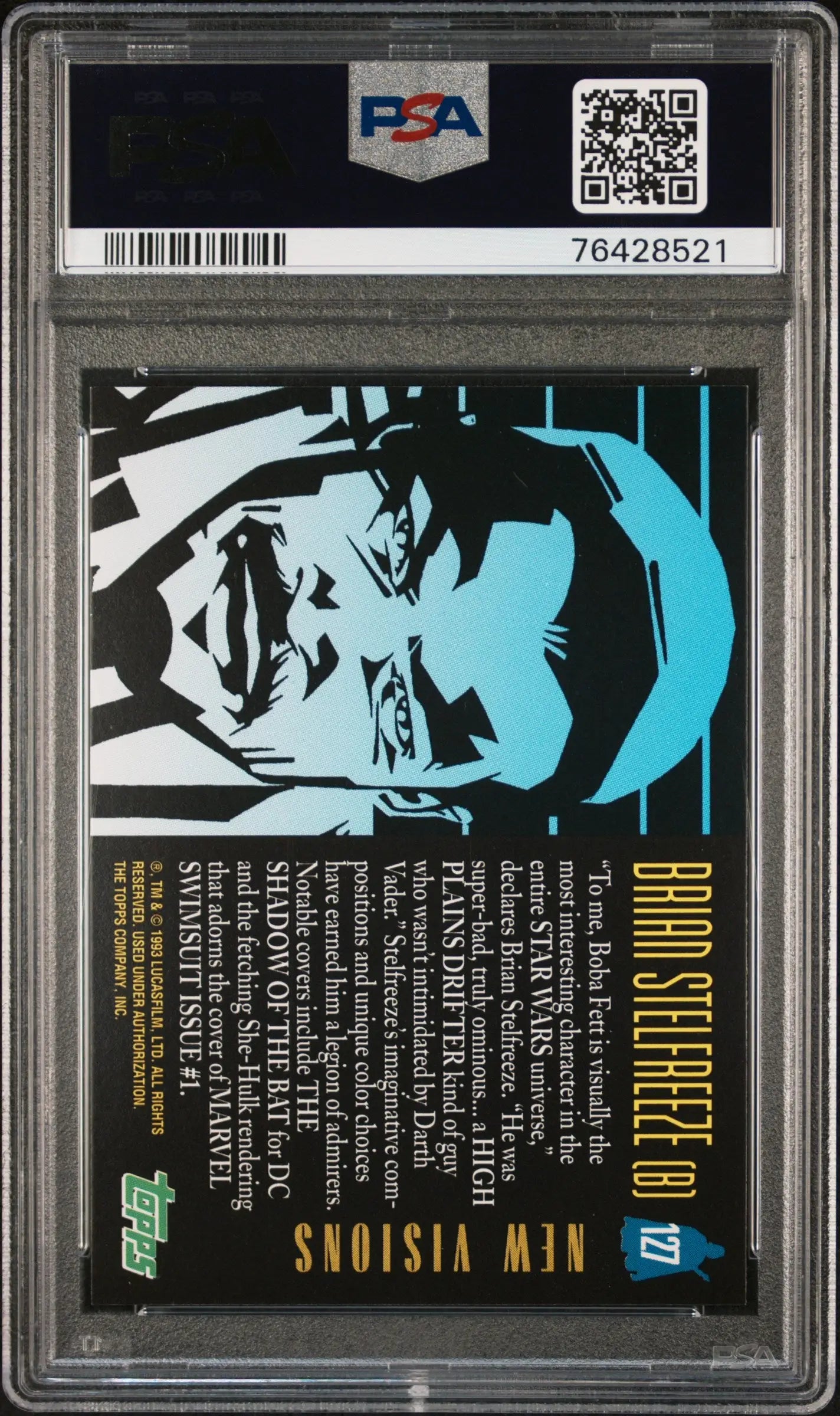 Graded Brian Stelfreeze Star Wars Galaxy trading card featuring Boba Fett PSA 9