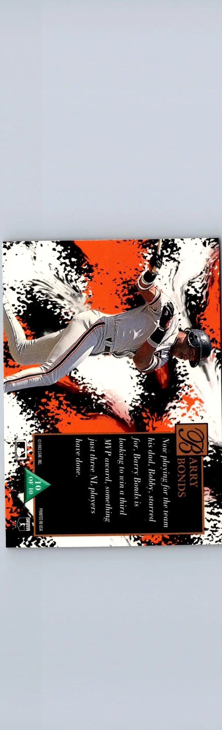 Barry Bonds Superstars baseball card on canvas featuring Bonds in white and black uniform