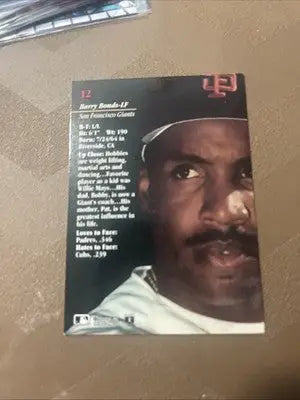 Baseball trading card featuring Barry Bonds from 1993 Studio series