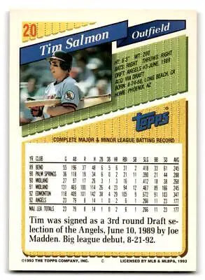 Tim Salmon baseball card from 1993 Topps #20 trading cards collection
