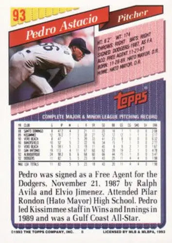 1993 Topps #93 Pedro Astacio NM-MT Dodgers - Trading Cards