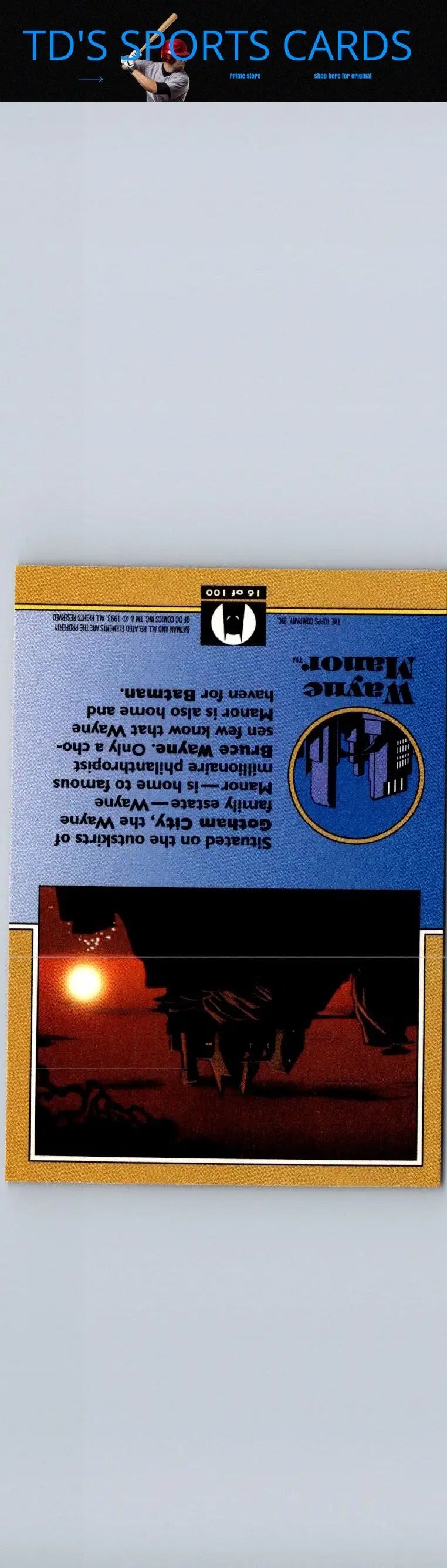 Batman trading card from 1993 Topps Batman The Animated Series featuring Wayne Manor