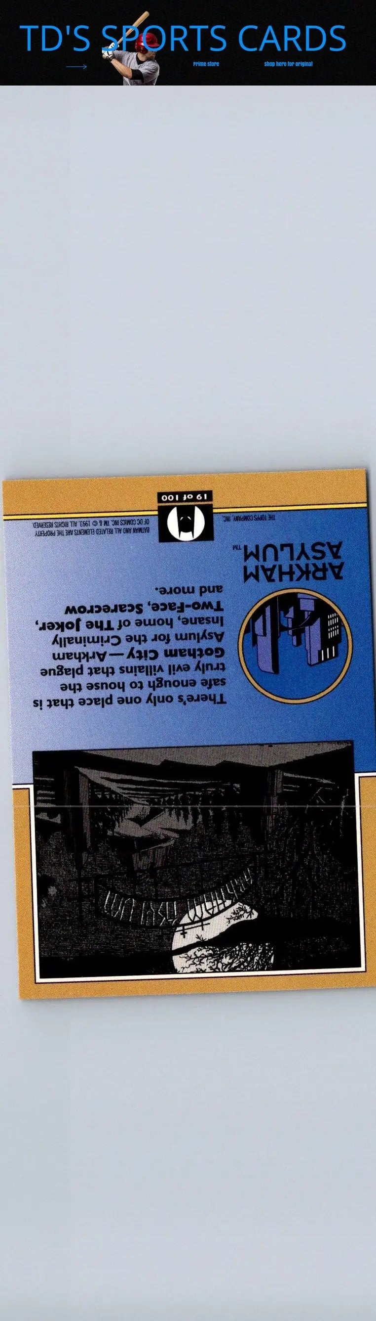 Trading card of Arkham Asylum from 1993 Topps Batman Animated Series collection