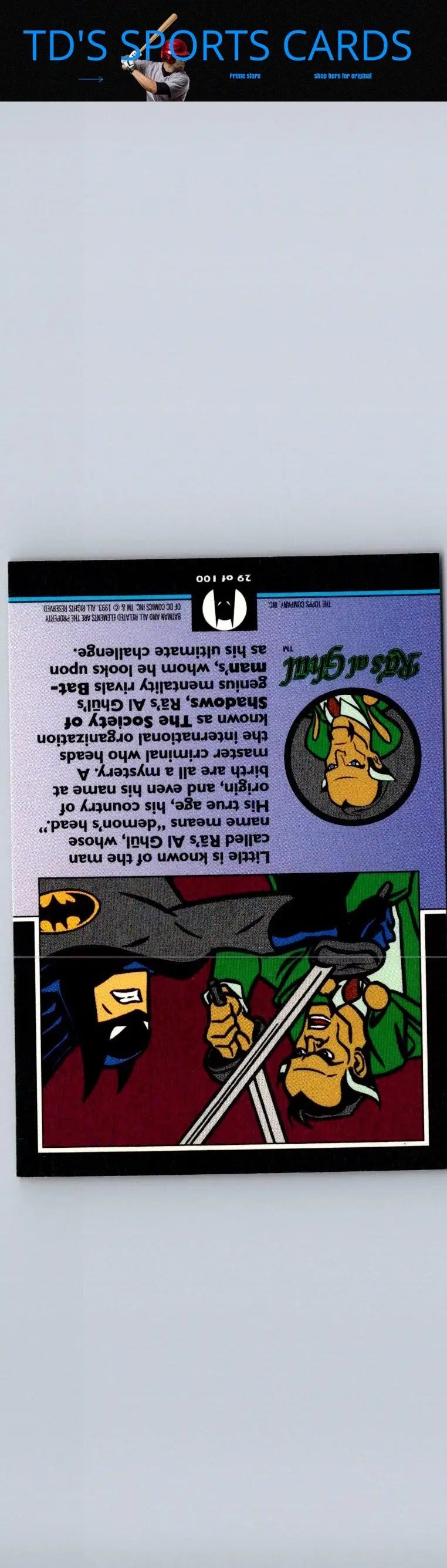 Batman trading card featuring Ra’s al Ghul from 1993 Topps Batman Animated Series