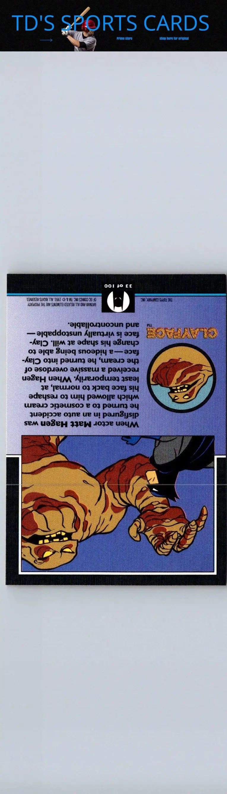 Clayface trading card from 1993 Topps Batman The Animated Series collection