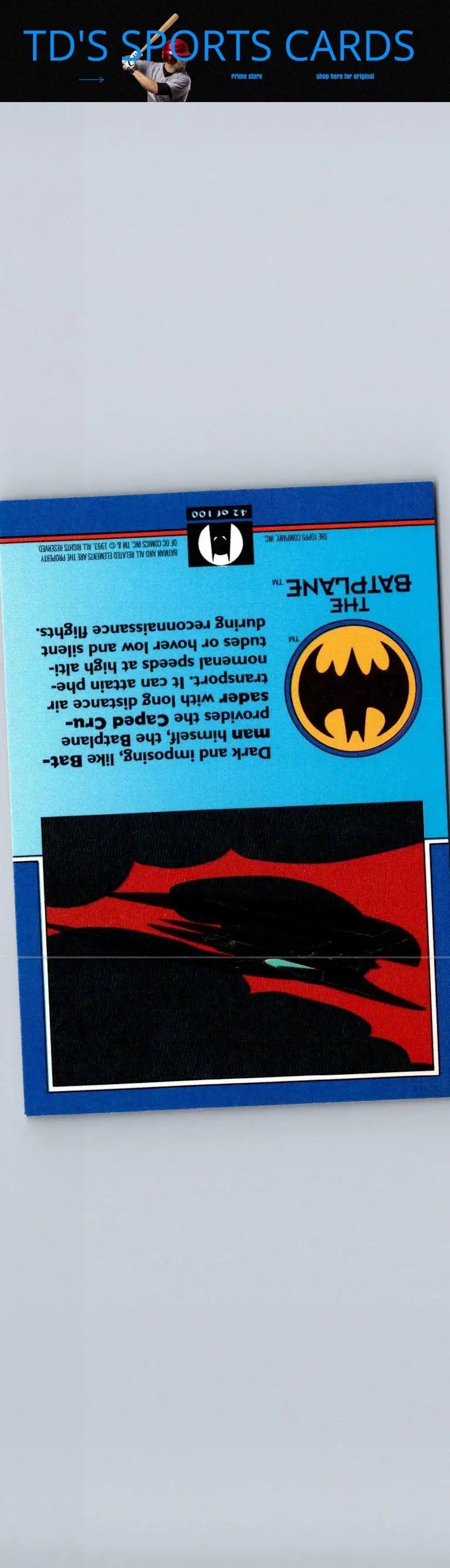 Batman trading card from 1993 Topps Batman Animated Series featuring Batplane artwork