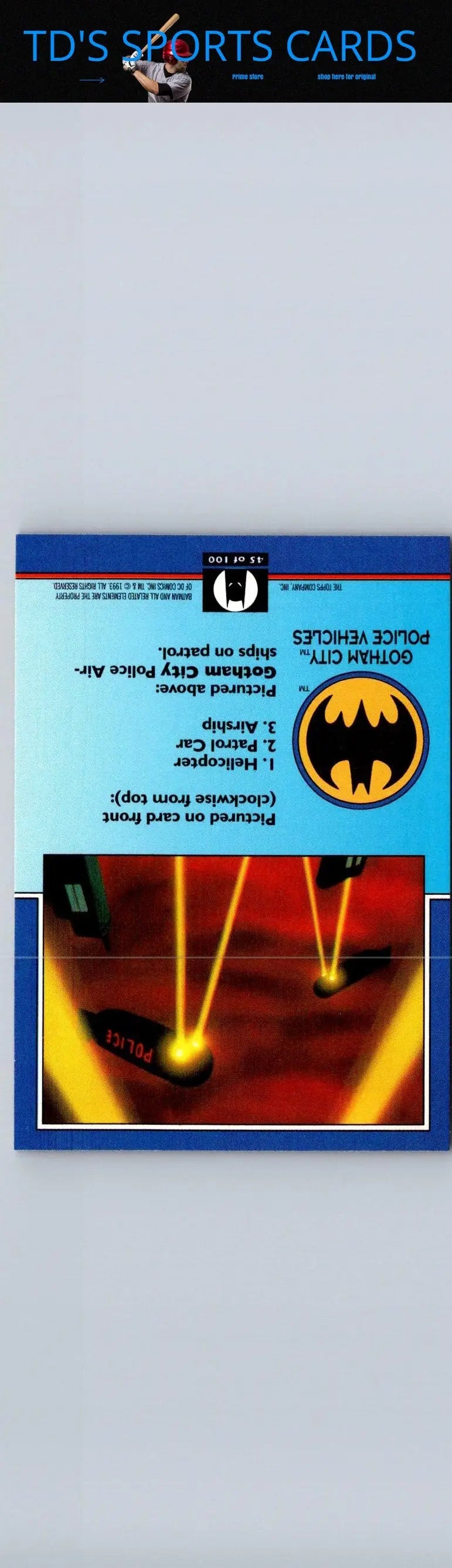 Gotham City police vehicles card from 1993 Topps Batman The Animated Series collection