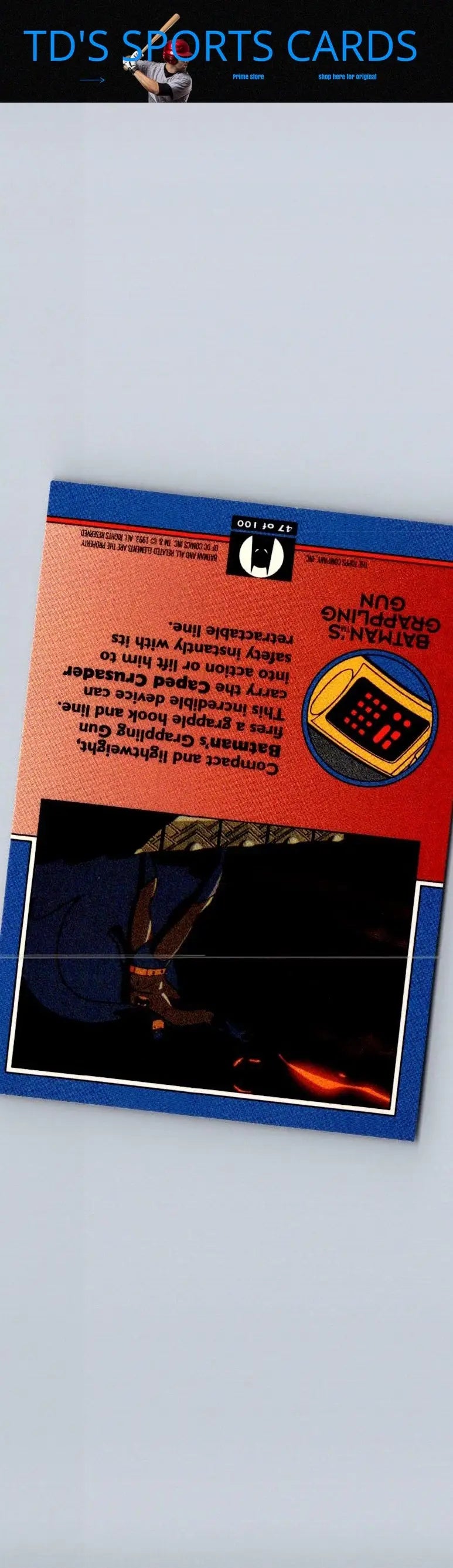 Trading card featuring Batman’s grappling gun from 1993 Topps Batman The Animated Series