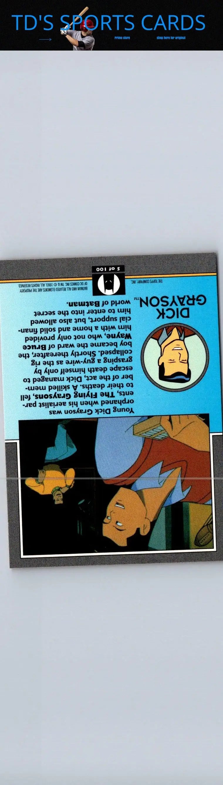 Cartoon trading card of Dick Grayson from 1993 Topps Batman The Animated Series