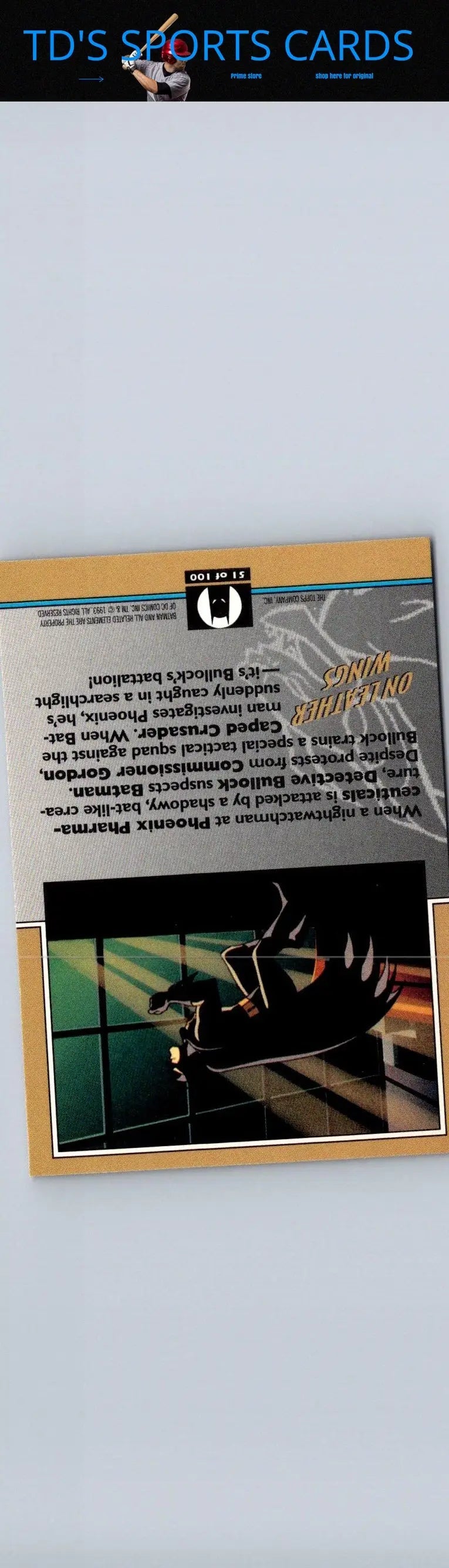 Trading card back from 1993 Topps Batman The Animated Series Leather Wings edition