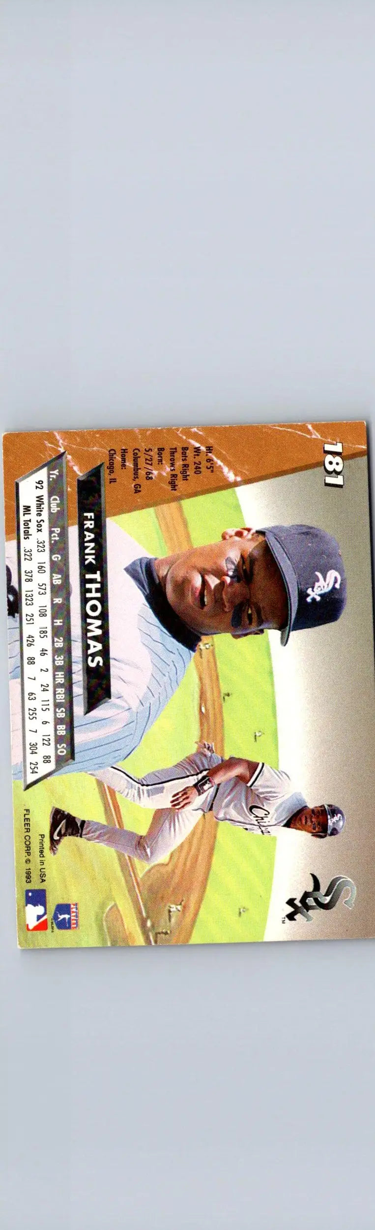 Baseball trading card featuring Frank Thomas from 1993 Ultra #181 collection