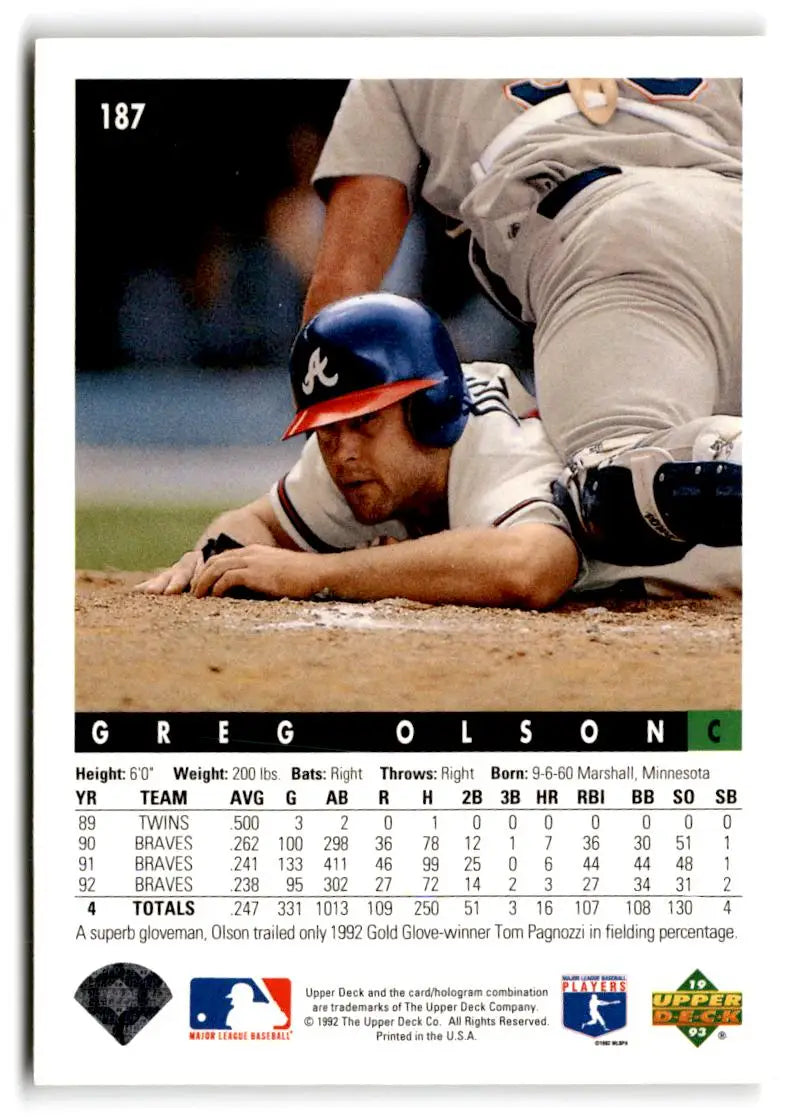 Greg Olson 1993 Upper Deck #187 trading card showcasing the baseball player