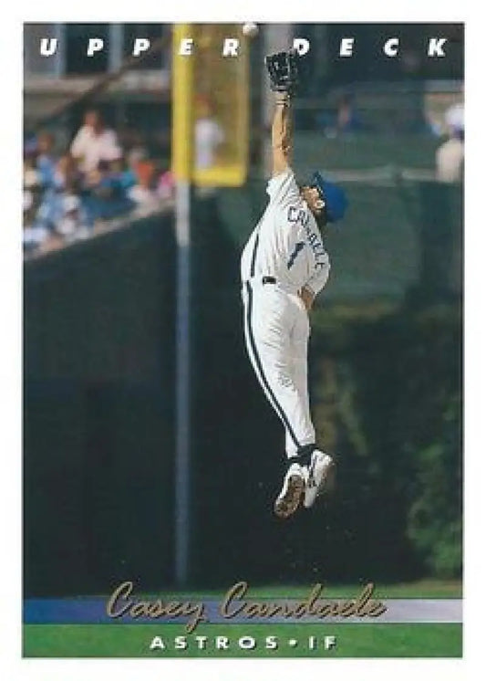 Casey Candaele in Astros uniform leaping for a catch on Upper Deck baseball card