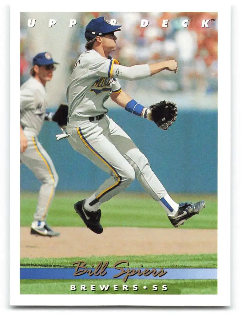 Milwaukee Brewers baseball card featuring Bill Spiers mid-fielding action by Upper Deck