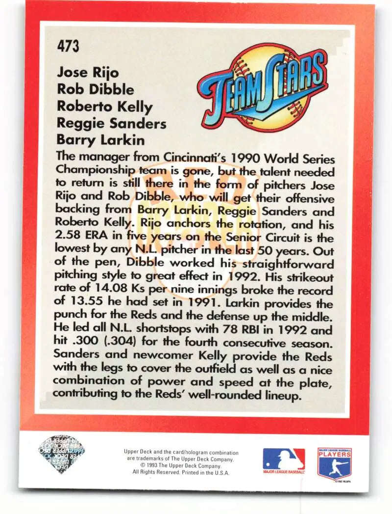 Baseball card featuring Cincinnati Reds players and Team Chaos statistics by Upper Deck