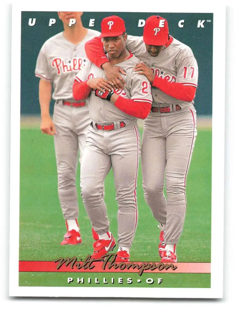 Milt Thompson Philadelphia Phillies Upper Deck card featuring gray and red uniforms