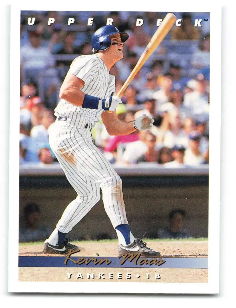 1993 Upper Deck Kevin Maas Baseball Card showing New York Yankees player at bat