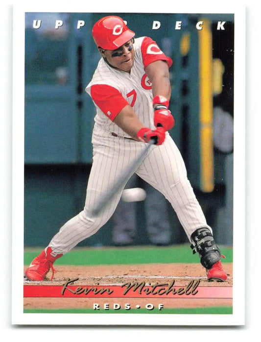 Baseball card of Kevin Mitchell in batting stance for Cincinnati Reds, Mitchell VG condition