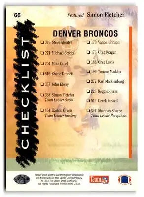 1993 Upper Deck #66 Broncos Checklist card for trading card collectors