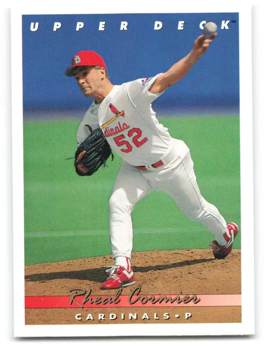 Rheal Cormier mid-delivery in a white Louis Cardinals uniform on Upper Deck baseball card