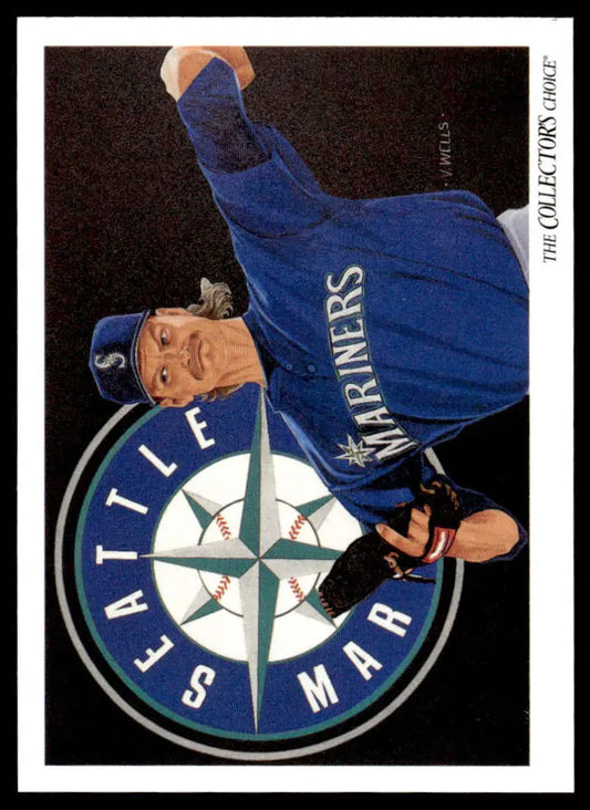 Seattle Mariners logo with Randy Johnson in blue uniform above baseball card design
