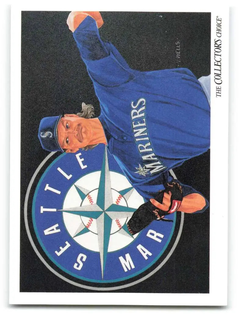 Seattle Mariners logo and Randy Johnson in blue uniform on 1993 baseball card
