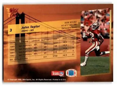 John Taylor Wild Card 1993 trading card showcasing the renowned football player