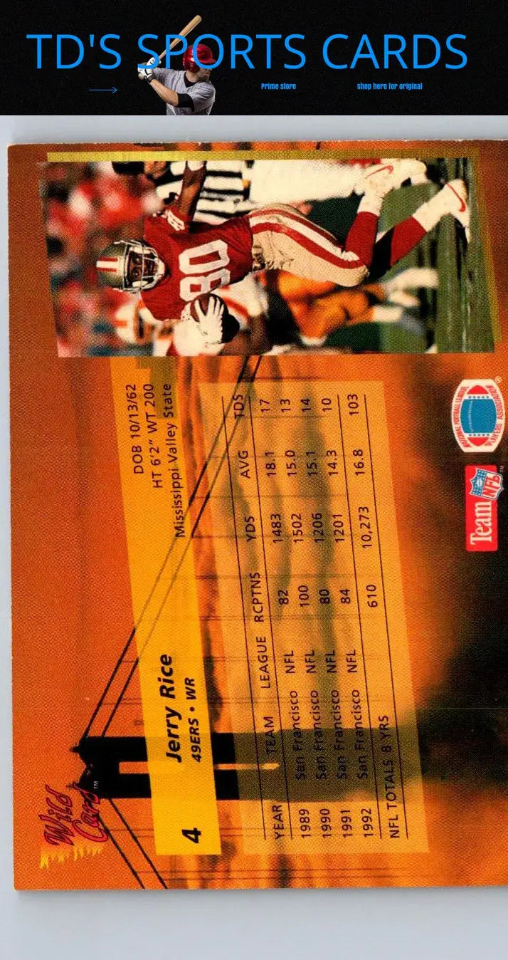 Football trading card featuring Jerry Rice from 1993 Wild Card series
