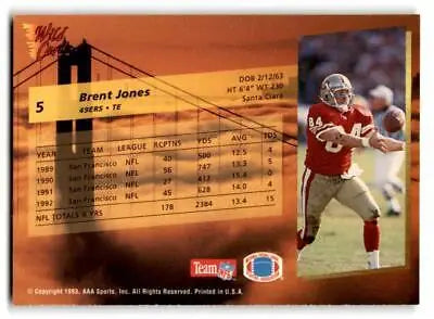 Brent Jones 1993 Wild Card #5 trading card showcasing the NFL star