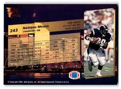 1993 Wild Card Superchrome #243 Natrone Means Football Trading Card Display