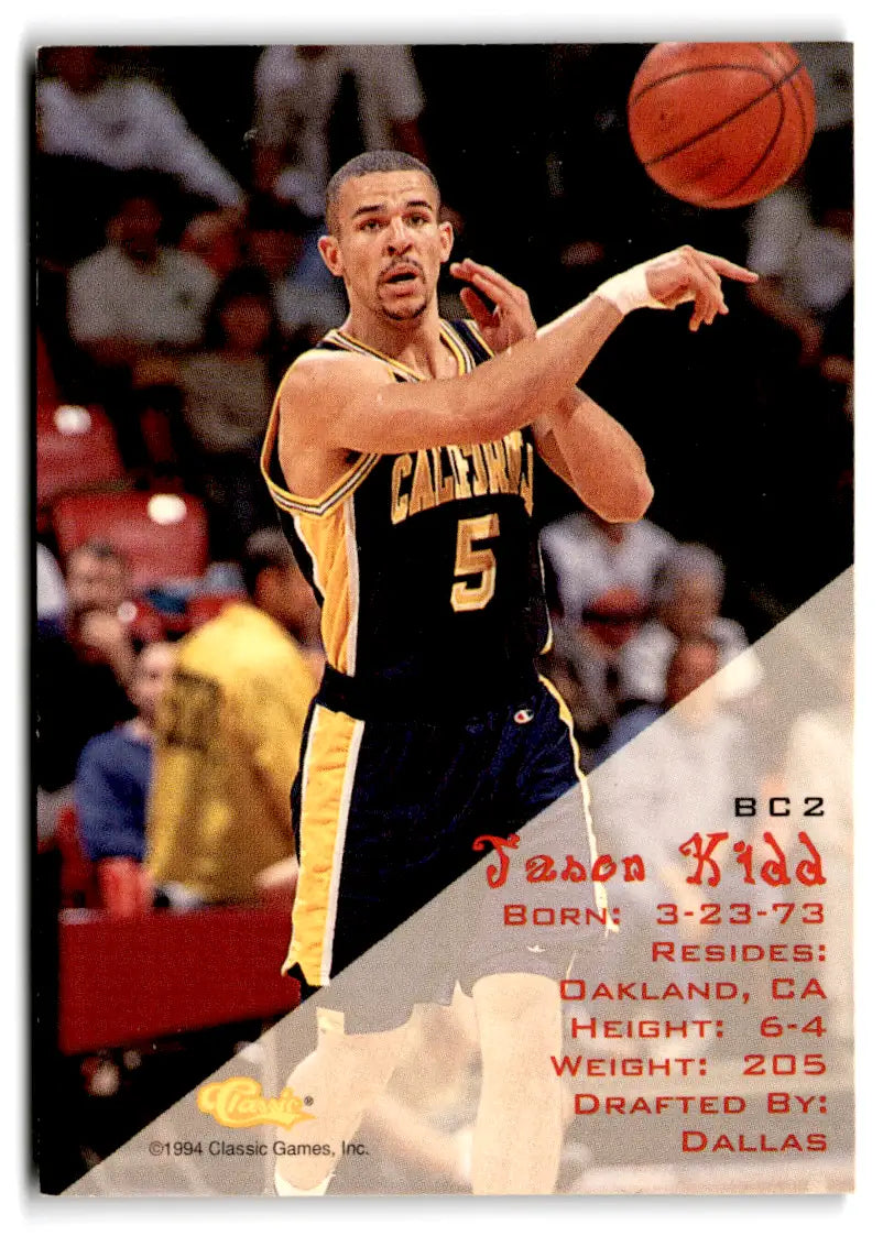 Basketball Jason Kidd rookie card from 1994-95 Classic Basketball California Golden Bears